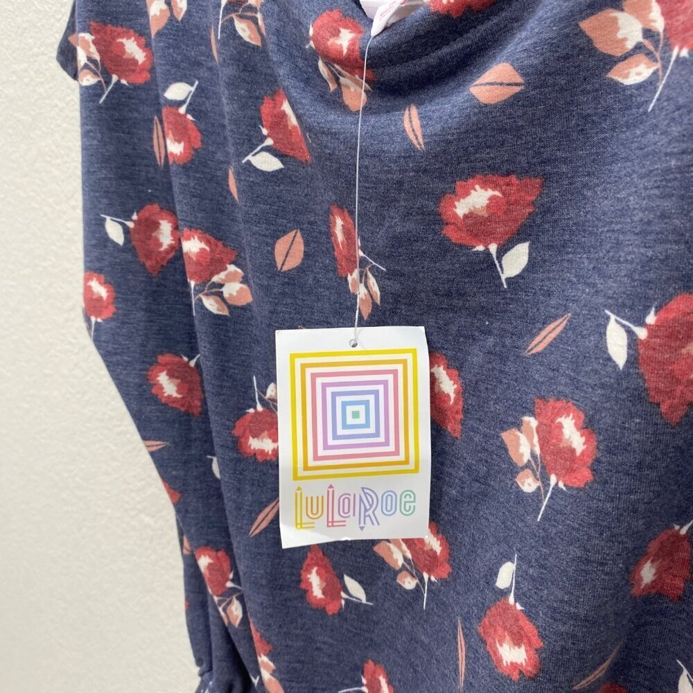 LuLaRoe Isla Navy Blue Maxi Dress with Red Floral Pattern - Picture 4 of 7